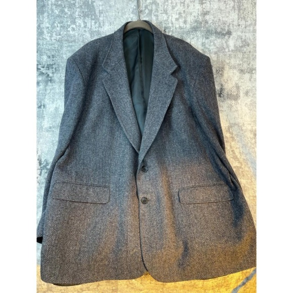 Vtg Cricketeer Men 48R Herringbone Wool Tweed Sport Coat‎ Jacket Gray Academia